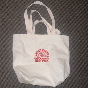 lululemon athletica White Tote with Red Logo Pizza bag